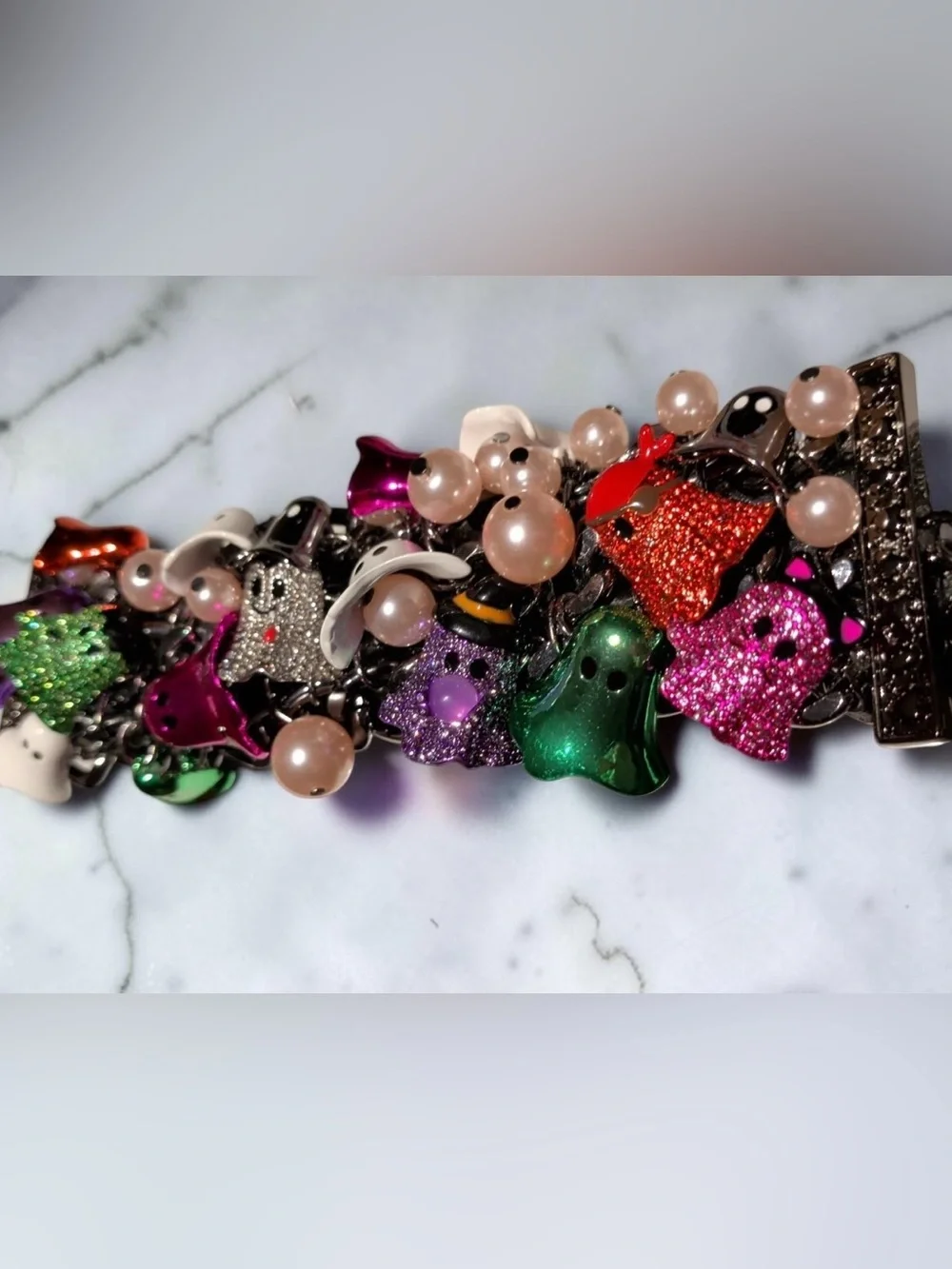 BETSEY JOHNSON Halloween Shiny Costumed Ghosts Statement Charm Bracelet NEW NWT